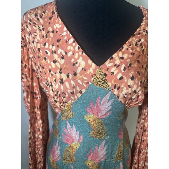 Never‎ Fully Dressed Colorful Cheetah Long Sleeve Midi Modest Dress US 6 - Picture 6 of 16